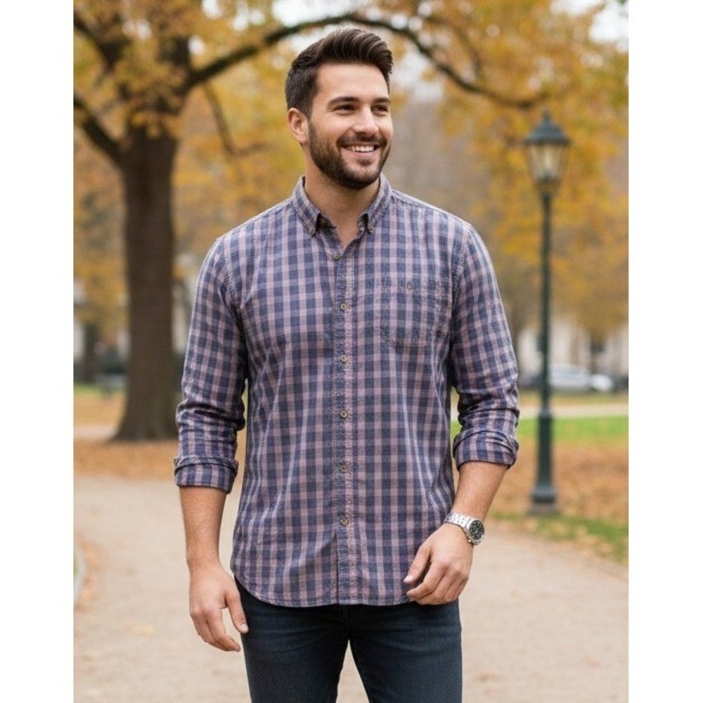 Artistry In Motion Plaid Button Down Long Sleeve Shirt Mens L Regular Fit Casual